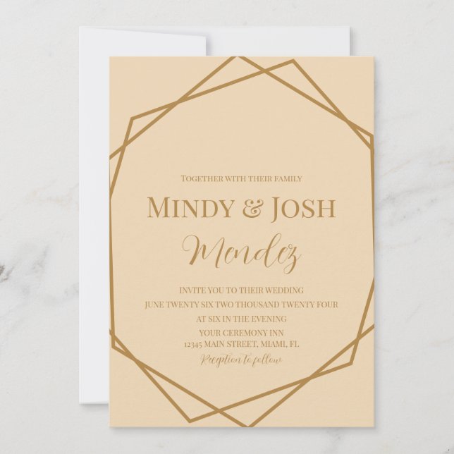 Geometrisches Grenzskript Earthy Wedding Einladung (Vorderseite)