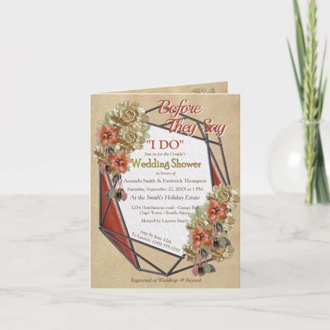 Geometrisches Grown Leather Art Wedding Couple Dus Einladung (Vorderseite)