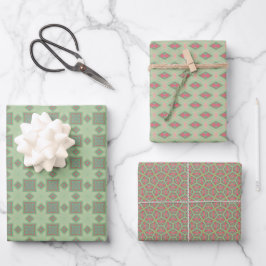 Geometrisches Grün auf grünem Set Geschenkpapier Set
