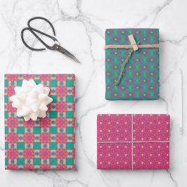 Geometrisches grün dunkelrosa Set Geschenkpapier Set
