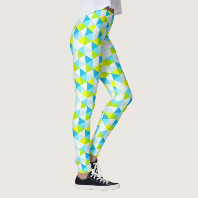 Geometrisches grüne und blaue Dreieck-modernes Leggings (Rechts)