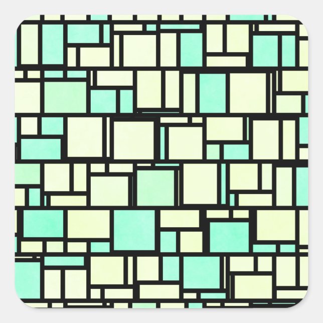 Geometrisches grünes Gelbmuster Quadratischer Aufkleber (Vorderseite)