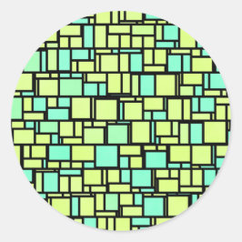 Geometrisches grünes Gelbmuster Runder Aufkleber