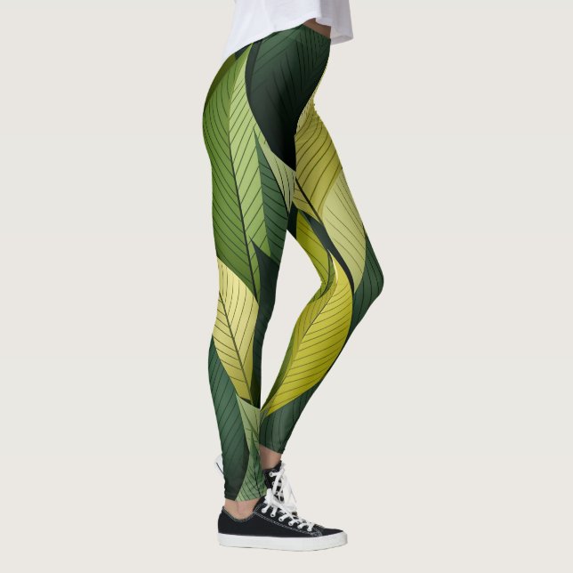 Geometrisches grünes Leaf-Multiprint-Leggings Leggings (Rechts)