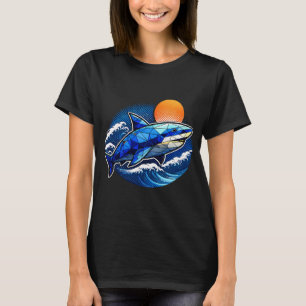 Geometrisches Hai-Ozeanwellen-Emblem T-Shirt