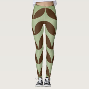 Geometrisches Halbkreisbraunes und grünes Design Leggings