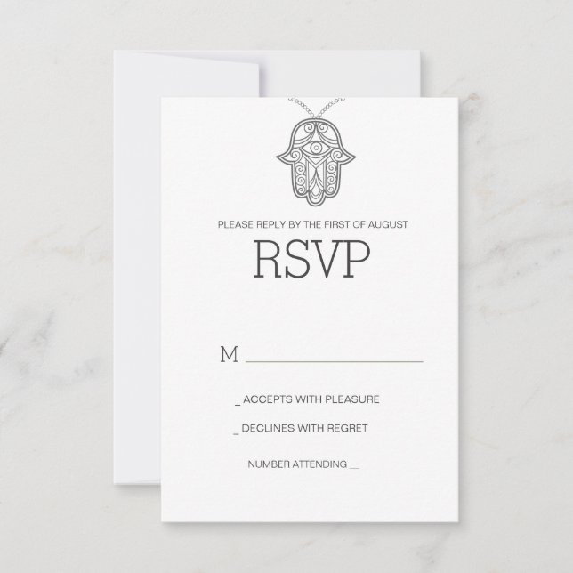 Geometrisches Hamsa Hochzeit UAWG Karte-grau RSVP Karte (Vorderseite)