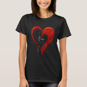Geometrisches Herz in Hellschwarz und Rot T-Shirt