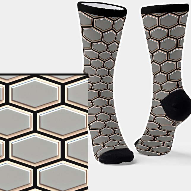 Geometrisches Hexagon 3D Aussehen Textur Grau Sock Socken (Von Creator hochgeladen)
