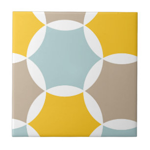 Geometrisches Hexagon-Kreis-Gelb-Blau-Muster Fliese