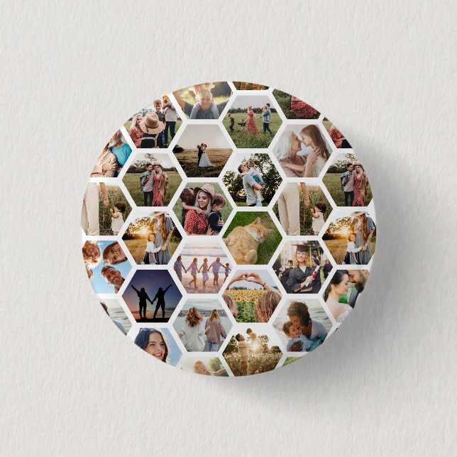 Geometrisches Hexagon-Muster-FotoCollage Button (Vorderseite)