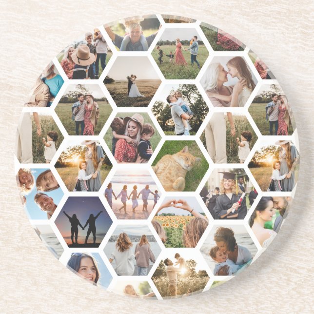 Geometrisches Hexagon-Muster-FotoCollage Getränkeuntersetzer (Vorne)