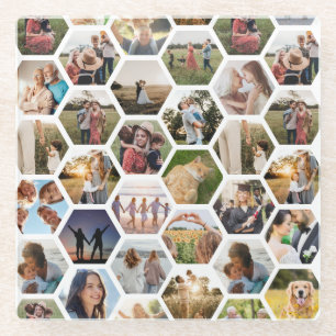 Geometrisches Hexagon-Muster-FotoCollage Glasuntersetzer