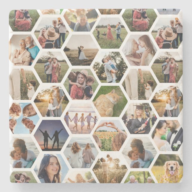 Geometrisches Hexagon-Muster-FotoCollage Steinuntersetzer (Vorderseite)