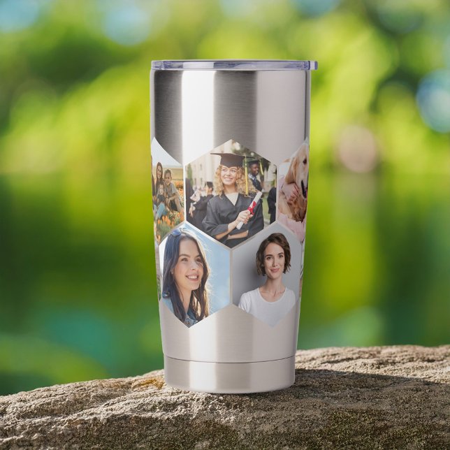 Geometrisches Hexagon-Muster-FotoCollage Thermobecher (Von Creator hochgeladen)