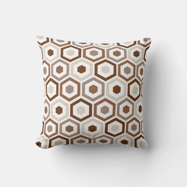 Geometrisches Hexagon-Muster-Kissen | beige Brown Kissen (Vorderseite)