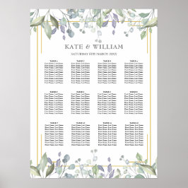 Geometrisches Hochzeitsdiagramm aus Floral Gold Poster