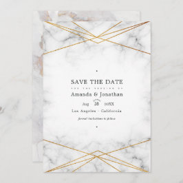 Geometrisches HochzeitsFoto aus Gold Marble Save The Date