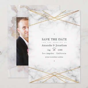 Geometrisches HochzeitsFoto aus Gold Marble Save The Date