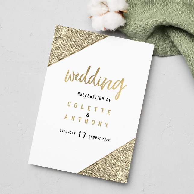 geometrisches Hochzeitsprogramm für Glam-Glitzer Programm (Glam white gold glitter geometric Wedding Program )