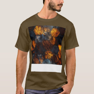 Geometrisches Holz Kristallhexagons in Bernstein u T-Shirt