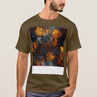 Geometrisches Holz Kristallhexagons in Bernstein u T-Shirt