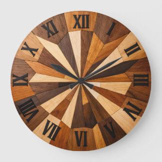 Geometrisches Holzmosaik-Uhrendesign Große Wanduhr