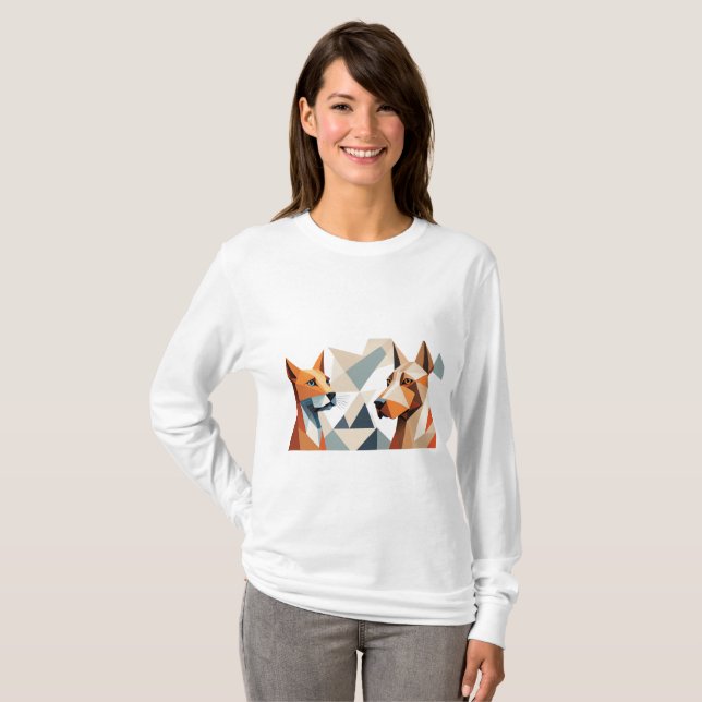 Geometrisches Hund & Katze Kunst Modernes Abstrakt T-Shirt (Vorne ganz)