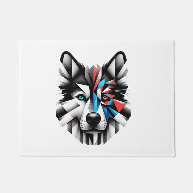 Geometrisches Husky-Gesicht Modernes Art Design Fußmatte (Vorderseite)