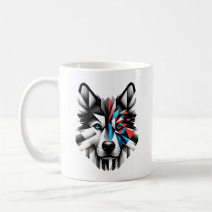 Geometrisches Husky-Gesicht Modernes Art Design Kaffeetasse
