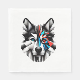 Geometrisches Husky-Gesicht Modernes Art Design Serviette