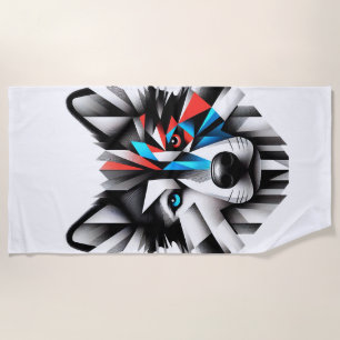 Geometrisches Husky-Gesicht Modernes Art Design Strandtuch