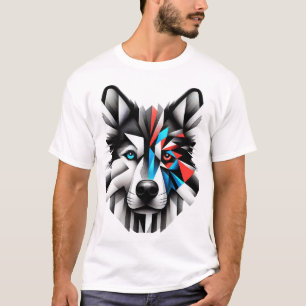 Geometrisches Husky-Gesicht Modernes Art Design T-Shirt