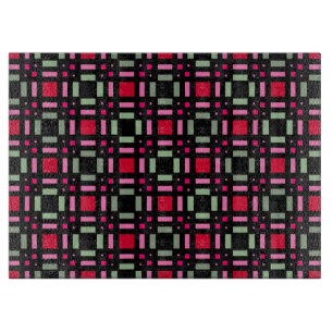 Geometrisches Karo grün rot schwarze Streifen  Schneidebrett