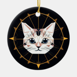Geometrisches Katzen-Design umgeben von goldenen S Keramik Ornament