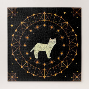 Geometrisches Katzen-Geschenk mit goldenen Sternen Puzzle