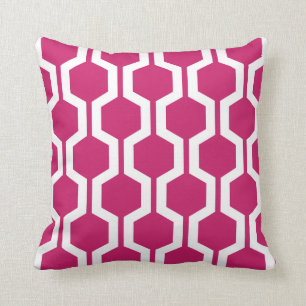 Geometrisches Knochenpilz in Fuchsia Red Kissen