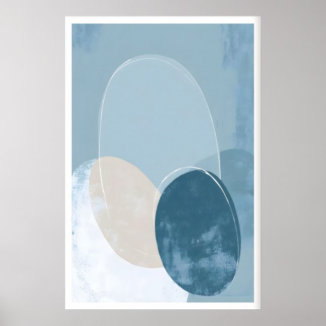 Geometrisches Kreisposter Blau Beige Überlappend Poster (Vorne)