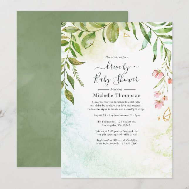 Geometrisches Kristallgrün mit Dusche Einladung (Vorne/Hinten)