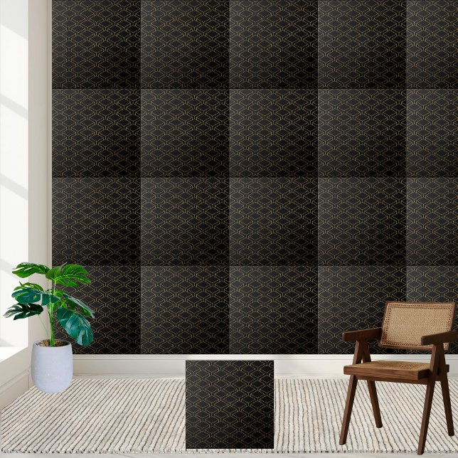 Geometrisches Kubikmuster - Tile - Schwarz und Gol Fliese (Geometric Cube Pattern Tile - Black and Gold)