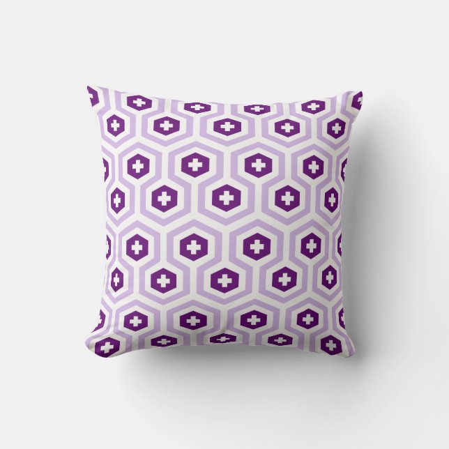 Geometrisches Lavender-Lila-Hexagon- und Kreuzmust Kissen (Vorderseite)