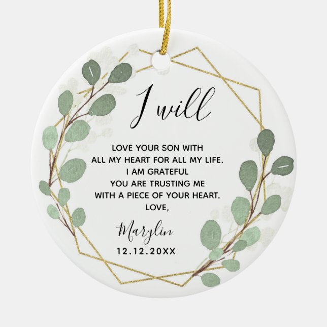 Geometrisches Leaf Grüne Mutter des Grooms Keramik Ornament (Vorne)