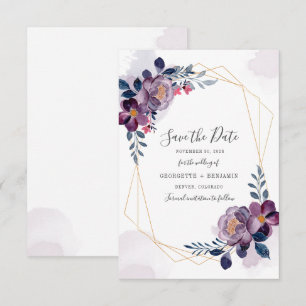 Geometrisches lila Blumenzellenbild Save the Date