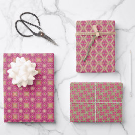 Geometrisches Lila grünes Set Geschenkpapier Set