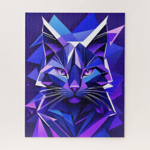 Geometrisches lila Katzenporträt Puzzle