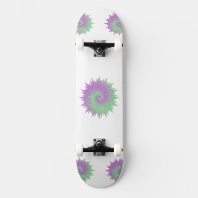 Geometrisches Lila und Grün Skateboard (Vorderseite)