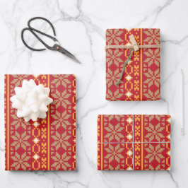 Geometrisches litauisches Sternmuster der Vintagen Geschenkpapier Set