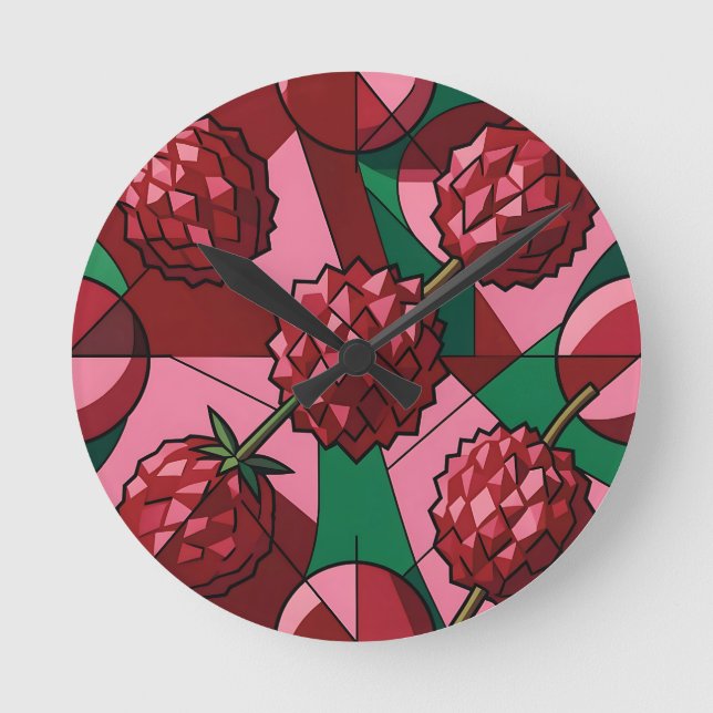 Geometrisches Litschi-Muster Runde Wanduhr (Vorderseite)