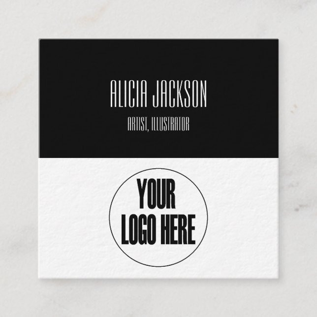 Geometrisches Logo für Schwarz-weiße Farbblöcke, M Quadratische Visitenkarte (Vorderseite)