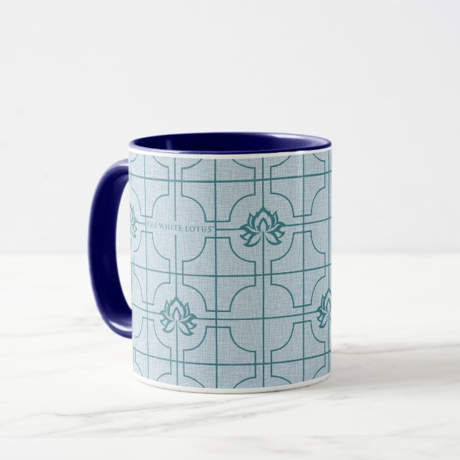 Geometrisches Lotus Grid-Muster - Der weiße Lotus Tasse (Vorderseite Links)